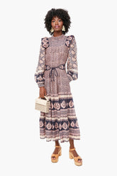 Lilac Margot Border Long Sleeve Belted Dress